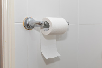 White toilet paper on a chrome hanger