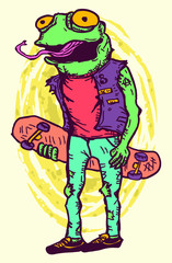 funny sakteboarding cartoon frog