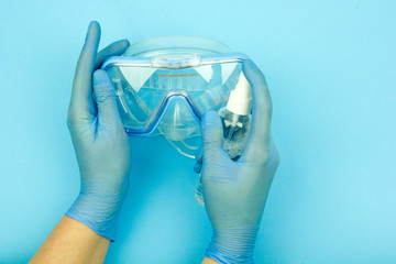 scuba diving mask for swimming and disinfection, virus protection, symbol of summer 2020, the...