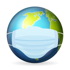 World globe with medical mask