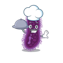 Lactobacillus rhamnosus bacteria chef cartoon character serving food on tray