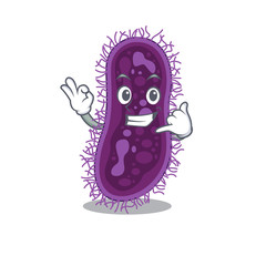 Cartoon design of lactobacillus rhamnosus bacteria with call me funny gesture