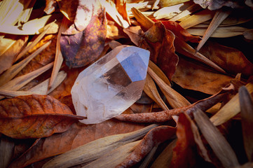 crystal quartz on leafs background