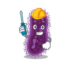 cartoon character of lactobacillus rhamnosus bacteria worked as an automotive