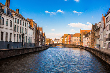 Colorful landscape of the city of bruges in belgium and its beautiful river