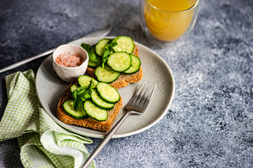 Healthy lunch with vegetable toasts