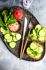 Healthy lunch with vegetable toasts