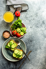Healthy lunch with vegetable toasts