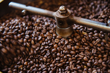 Coffee beans being roasted in a commercial coffee roaster, Boquete, Panama, Central America