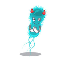 Escherichia coli bacteria dressed as devil cartoon character design style