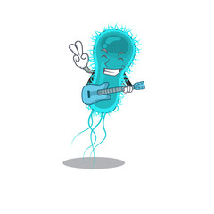 Talented musician of escherichia coli bacteria cartoon design playing a guitar