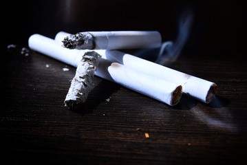 cigarettes on the table. Smoking cigarette bad habits concept.