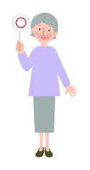 丸印を持って嬉しそうな顔のおばあちゃんの全身ベクターイラスト2