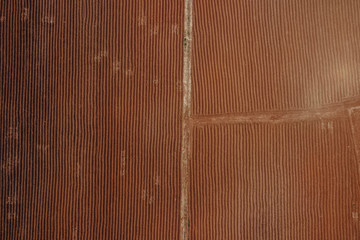 Aerial view ; Rows of soil before planting.Furrows row pattern in a plowed field prepared for planting crops in spring.Horizontal view in perspective