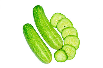 Fresh green cucumber on white background.