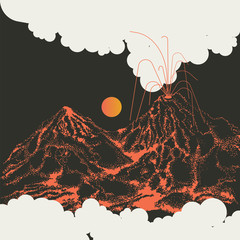 The eruption of the volcano illustration. The volcano is burning. Natural disaster