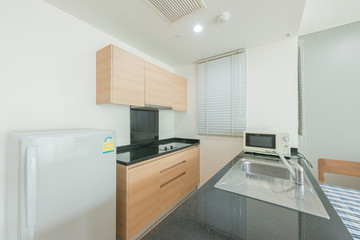 Modern kitchen interior with electric and microwave oven