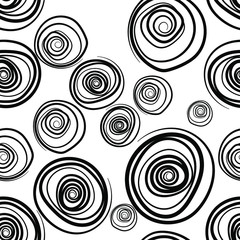 Black abstract spirals on a white background. Seamless pattern