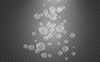 White beautiful bubbles on a transparent background vector illustration. Soap bubbles.