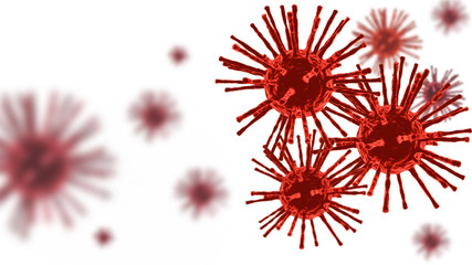 COVID-19 virus, 3D Virus on white background floating in a cellular environmen , Corona virus Background 3D rendering of virus