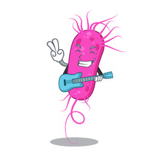 Talented musician of pseudomoa bacteria cartoon design playing a guitar