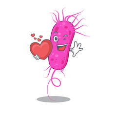A sweet pseudomoa bacteria cartoon character style with a heart