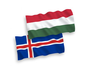 Flags of Iceland and Hungary on a white background