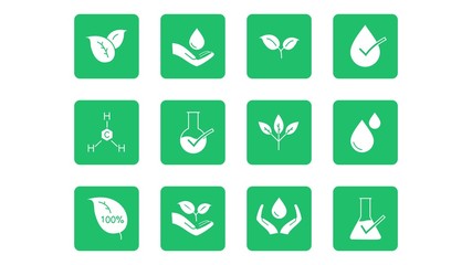 organic leaf line icons. Dermatologically tested, Paraben chemical formula icons.vector design