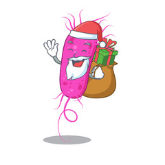 Cartoon design of pseudomoa bacteria Santa with Christmas gift