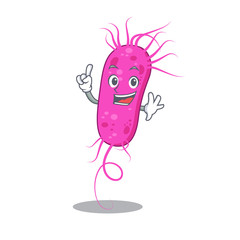 Pseudomoa bacteria mascot character design with one finger gesture
