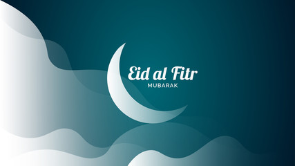 Obraz na płótnie Canvas Eid al Fitr Greeting Design with Clouds and Crescent Moon