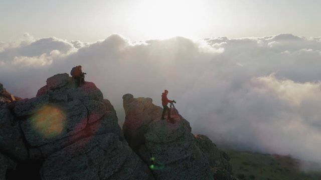 The canyon of Crimea is a popular place, fog, rocks in the clouds
