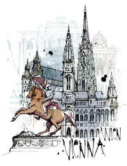Handgezeichnete Wien Skizze auf einer Ebene reduziert - 345035136