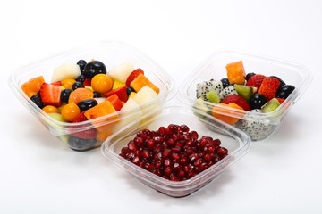 Sliced fruit mix in the box