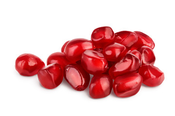 Heap of fresh pomegranate seeds isolated on white background with clipping path and full depth of field.