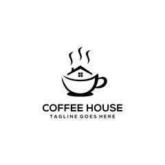 Creative Coffee logo design Vector with house sign illustration template