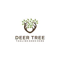 Creative luxury Tree nature with deer antlers sign logo design vector template