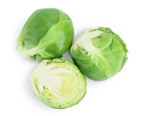 Brussels sprouts isolated on white background with clipping path and full depth of field. Top view. Flat lay