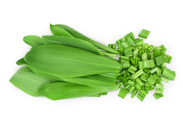 Ramson bunch vegetable isolated on white background with clipping path and full depth of field, Top...