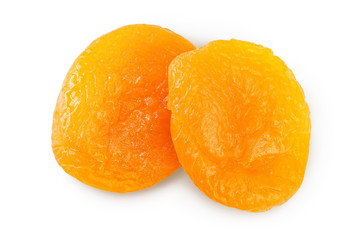Dried apricots isolated on white background with clipping path and full depth of field. Top view. Flat lay