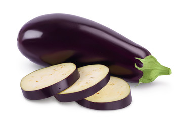 Eggplant or aubergine isolated on white background with clipping path and full depth of field