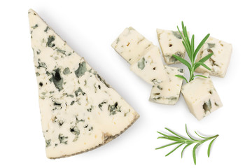 Blue cheese isolated on white background with clipping path and full depth of field. Top view. Flat...