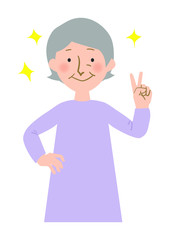 ピースサインをするおばあちゃんのベクターイラスト