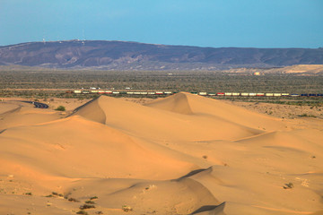 Desert Dunes with Freight Train