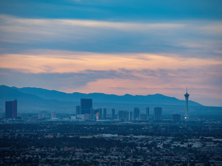 Sunset high angle view of the strip cityscape from Henderson View Pass