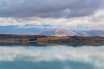 Coastline of Pukaki lake in New Zealand.