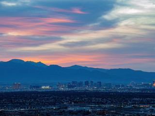 Sunset high angle view of the strip cityscape from Henderson View Pass