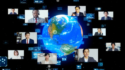 Global communication network concept. Video conference. Telemeeting. Flash news.