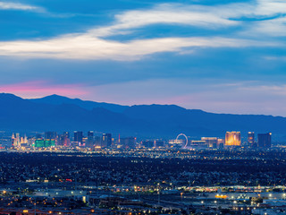 Sunset high angle view of the strip cityscape from Henderson View Pass