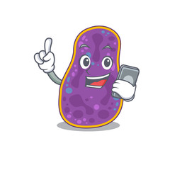 Shigella sp. bacteria cartoon character speaking on phone
